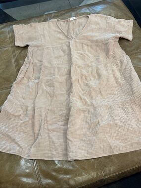 Neuflora Tiered Cotton Gauze Babydoll Mini Dress Dusty Pink Small